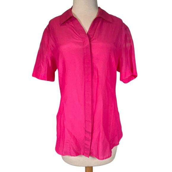 Coldwater Creek Silk Blend Short Sleeve Button Down Blouse Pink Large/14 NWT - Picture 5 of 13